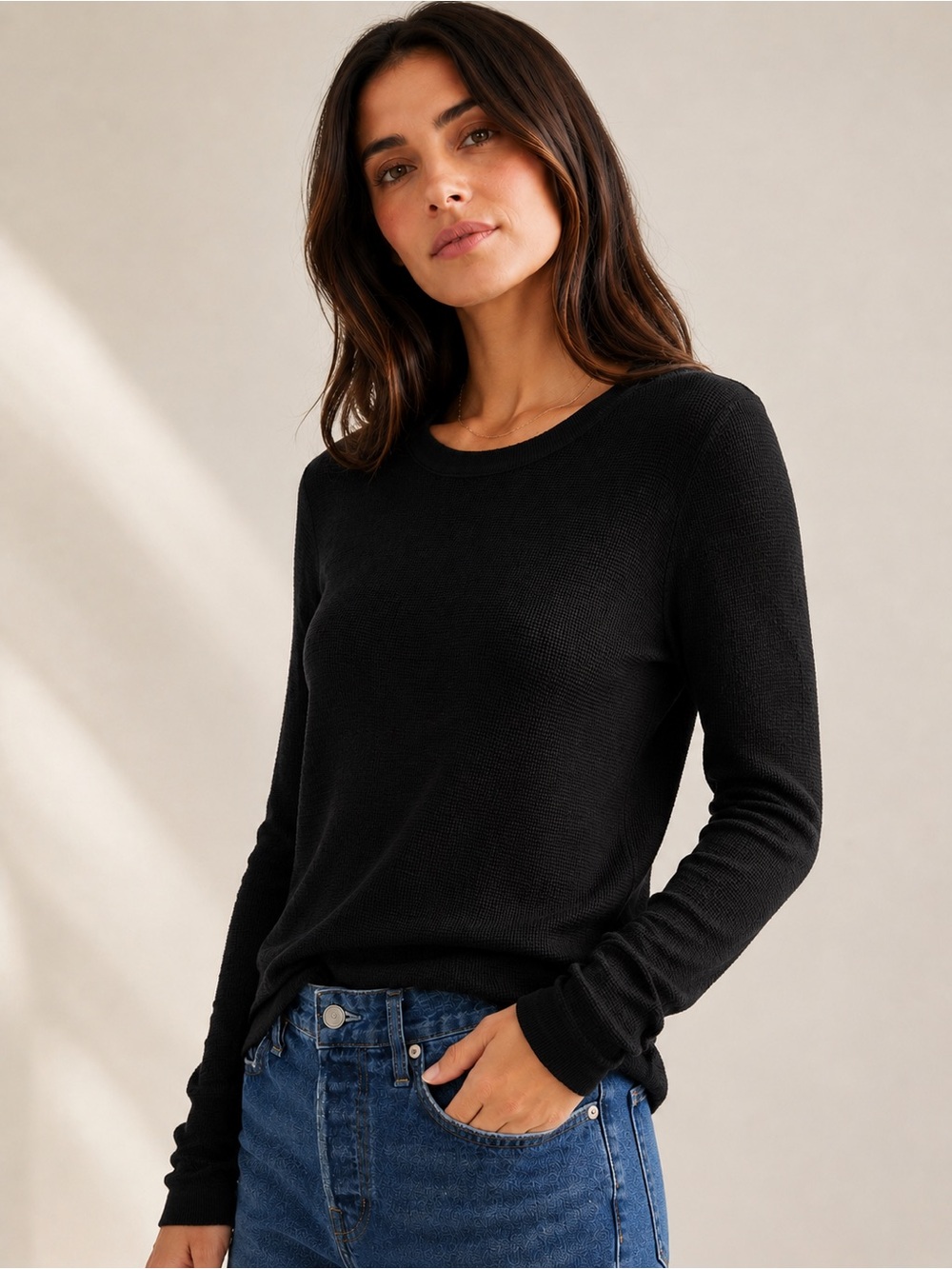 Jenni Kayne Mercer Cashmere Blend Thermal Top Black Estimated Medium